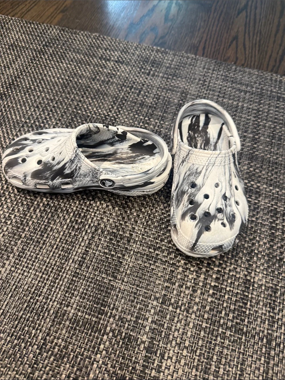 CROCS Kids White & Black Marbled Clogs